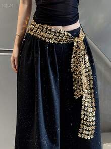 1pc Jazz Dance New Arrival Niche Sequin Hollow Waist Strap Street Dance Kpop Belly Dance Waist Chain Dance Hip Scarf - Multicolor - View 10