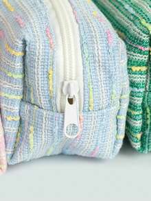 Knitted Line Pattern Pencil Case, Cream Yarn Large Capacity Pen Holder, Aesthetic Minimalist School Stationery Bag & Travel Makeup Organizer Pouch With Zipper - Multicolor - View 5