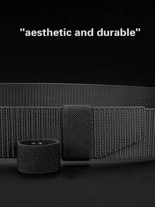 حزام نسائي/رجالي قابل للتعديل الطول، بدون معدن، قماش نايلون كاجوال، لون أحادي - الأسود - مشاهدة 5