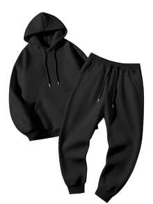 Built Different Print Mens 2 Piece Set Hoodie Sweatshirt Joggers Outfit Polyester Blend Stretch Soft Fleece Loose Fit Machine Washable Fall Winter Workout Running Daily Wear Gift Choice 20251029 - màu đen - Xem 2