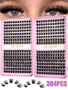 MEM 416/384片仿貂毛假睫毛簇，DIY睫毛嫁接 - 高级D型卷翘浓密自然假睫毛簇，可重复使用，轻盈易戴 - 假睫毛簇，单根假睫毛，睫毛，假睫毛 - D - 查看 11