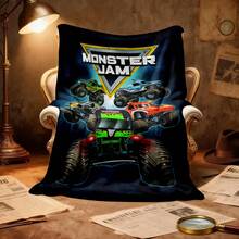 1PC 3D Monster Jam Monster Truck Cartoon Blanket, Edgy Gift For Motorsports Fans, Themed Man Cave Decor, Retro Sci-Fi Party Accent & Race Day Souvenir,Soft Throw Blanket For Home Bedroom Bed Sofa Picnic Travel Office Cover Blanket - multicolour 7 - 查看 5