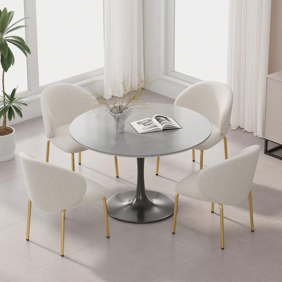 Restaurant Chairs, Lounge Chairs, Banquet Chairs, Golden Yellow Legs, Chenille Fabric, Grey, Beige, Dimensions: W 47.5 * D 56 * H 74 Cm (4 Chairs) - Beige - View 1