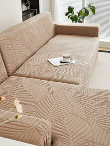 1件装毛绒叶子图案弹力沙发套（不含枕套），北欧现代风格，聚酯纤维材质，防尘防滑，加厚沙发套，适用于1/2/3/4人沙发，尤其适合秋冬季沙发装饰。 - 卡其色 - 查看 3