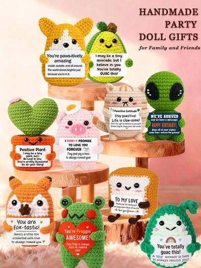 1pc Handmade Crochet Desktop Decor Figurine, Cute Cartoon Animal & Plant Shaped, Ideal Birthday/Friendship Gift For Best Friend, Sister, Mom, Grandma, Coworker, Family, Positive Emotion Support, Thanksgiving, Valentine's Day, Room/Bedroom Decor, Children's Plush Doll