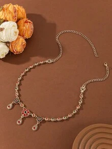 1pc Arabic Bride Wedding Hair Accessory, Women's Rhinestone Teardrop Pendant Hair Chain - Gold - View 9