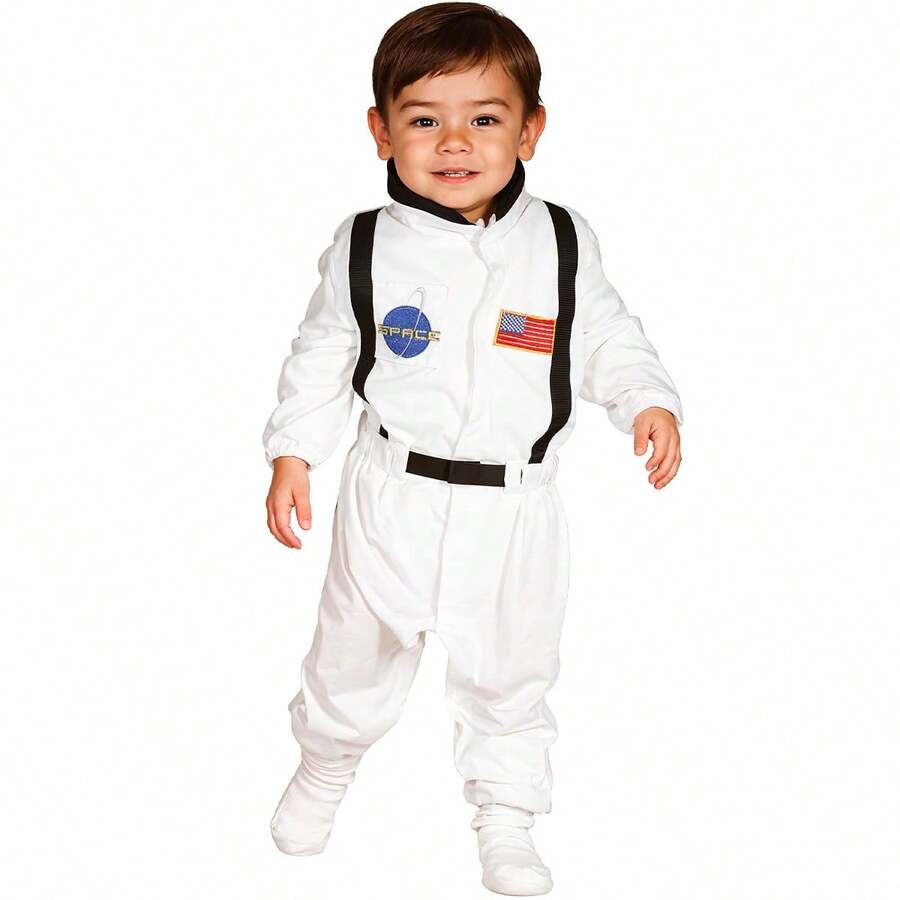Fantasia Bebê Menino Infantil Roupa Uniforme Astronauta Realista de Luxo Bordado Sem Capacete - Branco - Visão 1