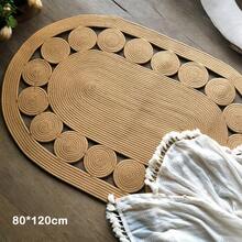 1pc Handwoven Oval Shaped Bohemian Style Linen Fiber Rug, Suitable For Living Room - Geometric Pattern, Beige Carpet, Non-Slip Bathroom Mat, Alfombra, Kitchen Mat, Washable, Suitable For Bedroom, Patio, Indoor & Outdoor Use, Autumn Home Decor, Room Decor - Christmas Gift! - Coffee Brown - View 14