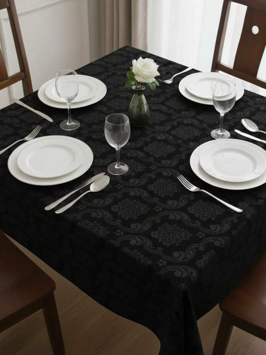 Jacquard Tablecloth For 4, 6, Or 8 People. - Black - View 1