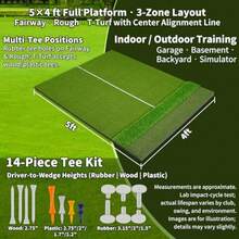 3-in-1 Golf Hitting Mat 5x4ft Thick Golf Practice Mat with Alignment Line Fairway/Rough/T-Turf Golf Training Mat 14 Tees Golf Mats Practice Indoor Outdoor for Hitting Driving Swing Chipping - Un profesional de 5x4 pies - Ver 6