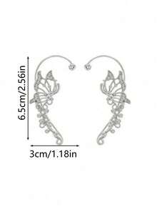 2件装时尚嘻哈个性闪亮蝴蝶仙子耳夹耳环，精致奢华无耳洞耳夹 - 銀色&白色 - 查看 5