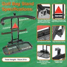 Foldable Golf Cart Rear Seat Bag Holder Fits 4 Seater Golf Cart Bag Holder Compatible with EZGO/Club Car/ Works for Rear Armrests Up to 8" and 24.5" Wide Equipped with Stainless Steel Buckles - Negro - Ver 6