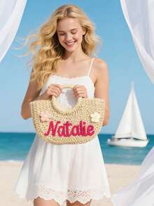 Personalized Straw Bridesmaid Handbag,Bridesmaid Gifts Basket,Custom Beach Bag,Straw Bags,Bachelorette Party Gift Bags,Wedding Party Gifts - Multicolor - View 7