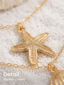 2件套海洋假日INS风海星吊坠腰链，百搭优雅细链身体链 - 金色 - 查看 6
