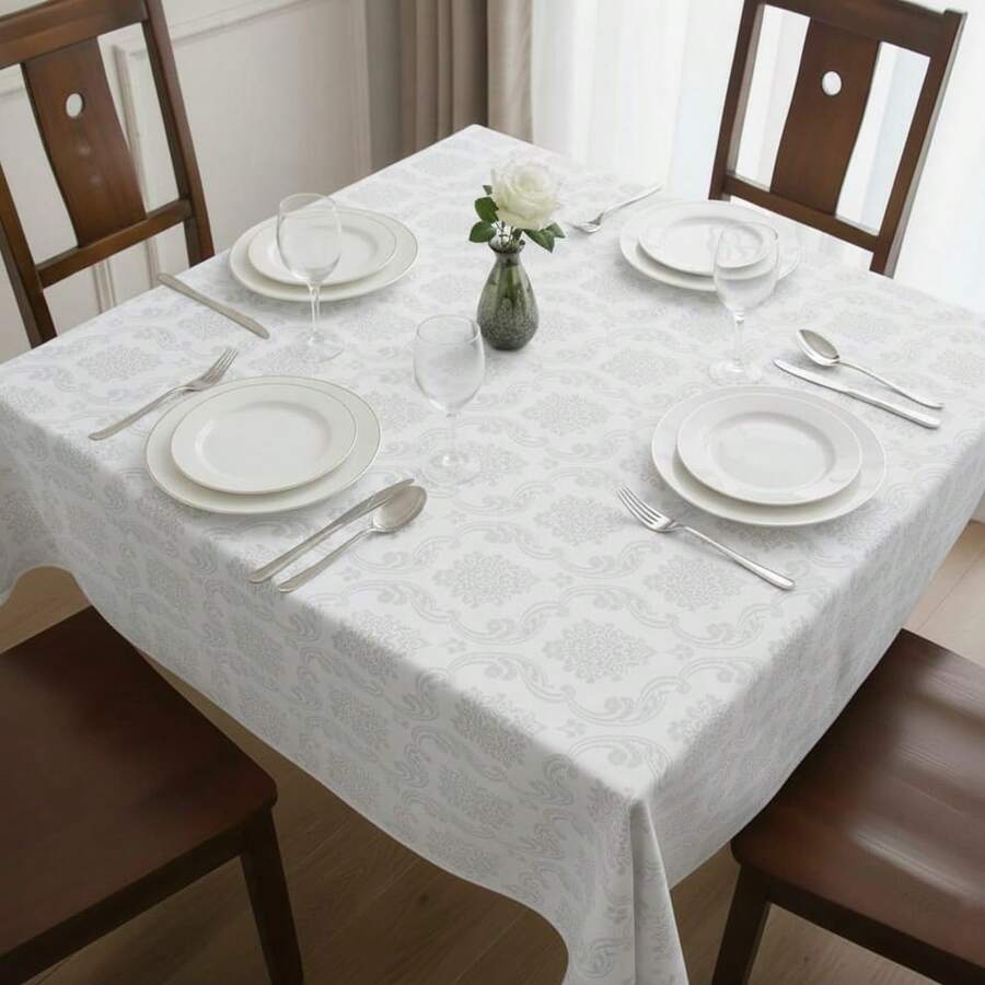 Jacquard Tablecloth For 4, 6, Or 8 People. - 白色 - 查看 1