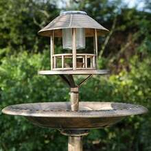 Garden Bird Bath & Feeding Table Station & Solar LED Light Bronze Effect BSOLAR - A - View 6