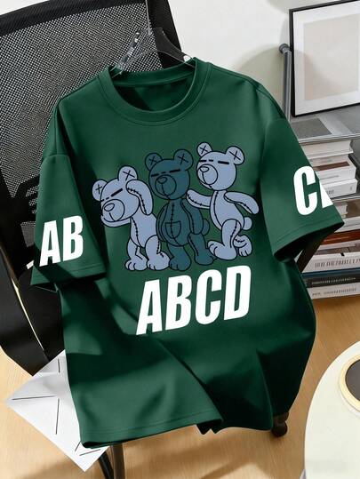 3件装卡通熊图案T恤，适合青少年男孩和儿童 - 休闲宽松短袖圆领T恤 - 完美的夏季礼物，适合春夏上学和户外活动穿着