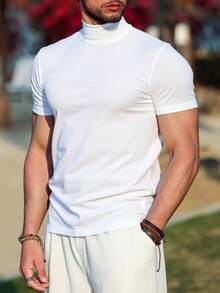 ALTZTAR 男士宽松薄款高领短袖T恤，简约时尚，适合夏季穿着 - 白色 - 查看 4
