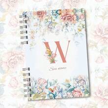 A5 Floral Pink And Blue Notebook Personalized With Initial Of The Alphabet - W - View 1