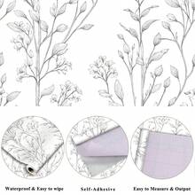 BVL 1卷，0.24毫米厚，白色素描花卉图案乙烯基壁纸，可剥离粘贴，可移除，防水防污，适用于家居装饰、卧室、厨房、客厅，自粘壁纸，墙贴 - 玉蘭 - 查看 11