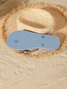 1 Pair Women's Rhinestone & Glass Chain Decorated Flip Flops, Fashion Beach Holiday Sandals - Baby Blue - View 5