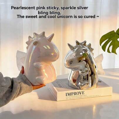 1 adet Yaratıcı Çizgi Film INS Lüks Tek Boynuzlu At Desenli Kağıt Havlu Kutusu, Oturma Odası, Giriş Holü, Yemek Odası İçin Ev Dekorasyonu Kağıt Havlu Tutucu - Ev Hediyesi, Arkadaşlar İçin Sürpriz Hediye