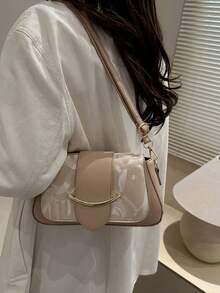 新款简约小众设计女士单肩包，时尚腋下包，小方斜挎包 - 卡其色 - 查看 3