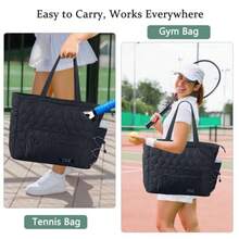 Tennis Gym Bag for Women Tennis Bag Holds 2-4 Rackets with Shoe Compartment and Wet Pocket Sports Duffle Bags fits up to 15.6" Laptop Quilted Travel Overnight Weekend Bag Tennis Gift - Rosa - Ver 7