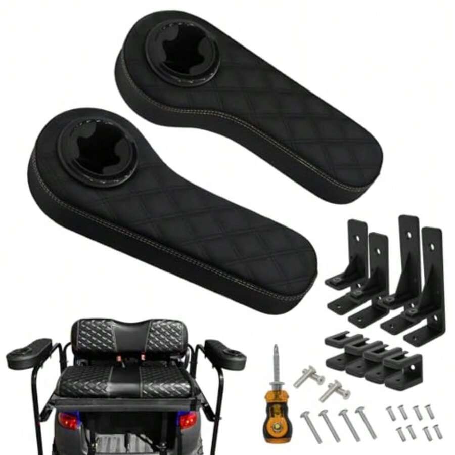 Golf Cart Armrest with Cup Holder for EZGO TXT Club Car DS Precedent and  Rear Seat Kit Upgrade Support Frame/No Need Drilling Arm Rest - Diamante negro - Ver 1