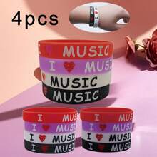 4 chiếc vòng tay silicon chống nước và bền nhiều màu "I Love Music" - 4 vòng đeo tay silicone tôi yêu âm nhạc - Xem 14