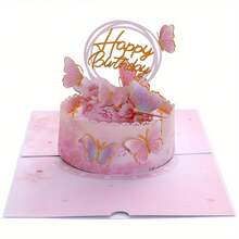 3D Pop-Up Butterfly Birthday Cake Card With Sakura Butterfly, Comes With Pearl Envelope - Butterfly Birthday Card - View 7