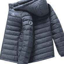 Men's Winter Windproof Warm Jacket Hooded And Detachable Casual Jacket, Men's Fashionable Quilted, Machine Washable - Heavy-Duty Cold Weather Coat, Men's Winter Outdoor Activities Slightly High Quality Jacket High Quality Business Black Jacket. - 灰色 - 查看 1