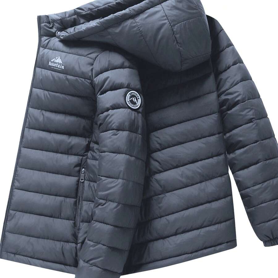 Men's Winter Windproof Warm Jacket Hooded And Detachable Casual Jacket, Men's Fashionable Quilted, Machine Washable - Heavy-Duty Cold Weather Coat, Men's Winter Outdoor Activities Slightly High Quality Jacket High Quality Business Black Jacket. - 灰色 - 查看 1