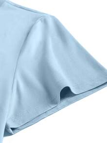 男士图案印花圆领休闲短袖T恤，夏季 - 淺藍色 - 查看 4