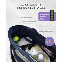 Quilted Tennis Tote Bag for Women Gym Duffle Bag with Shoe Compartment and Wet Pocket Fits 2-4 Rackets and 15.6" Laptop Overnight Weekend Sports Bag with Fence Hook - Rosa - Ver 5