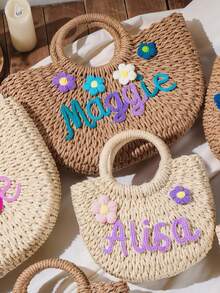 Personalized Straw Bridesmaid Handbag,Bridesmaid Gifts Basket,Custom Beach Bag,Straw Bags,Bachelorette Party Gift Bags,Wedding Party Gifts - Multicolor - View 3