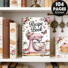 1本复古花卉食谱本，粉色搅拌机封面 - 螺旋装订食谱整理本兼日记本，尺寸小巧，适合烘焙和烹饪，可爱的厨房厨师礼物，包含心形镂空图案和计量单位换算指南 - 耐用的计划页，方便备餐 - 彩色 - 查看 4
