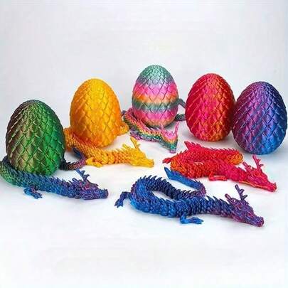 1 Set 3D Printed Dragon & Surprise Egg, 3D Printed Dragon And Dragon Egg Toy Set (Includes 1 Dragon And 1 Dragon Egg) With Movable Joints - Colorful Collectible Home Office Desktop Decor, Suitable For Various Room Decorations, Statues, As Gifts For Halloween, Easter, Christmas And Thanksgiving