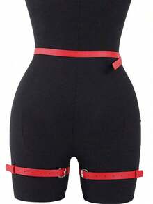 1pc Women's Sexy Gothic Style PU Leather Suspender Leg Garter, Suitable For Club, Rave, Dark Fashion Or Party Outfits - Red - View 3