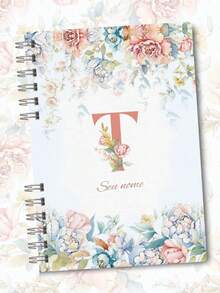 A5 Floral Pink And Blue Notebook Personalized With Initial Of The Alphabet - T - View 4