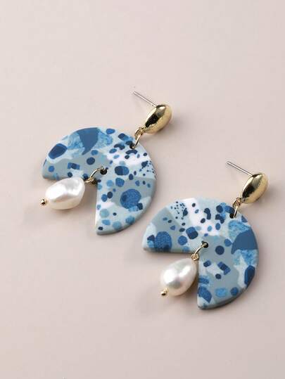 1 Pair Handmade Colorblock Polka Dot Pearl Pendant Earrings, Versatile For Women, Suitable For Beach, Party, And Daily Wear