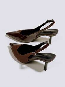 Women's Brown High Heel Peep Toe Pumps, Fashion Mary Jane Dress Shoes, Formal Party Wedding Stilettos - Brown - View 4