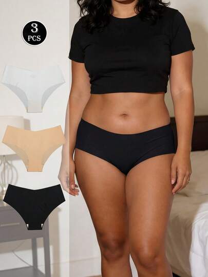3pcs Women's Seamless Underwear, High Elasticity Comfortable Briefs, High Waist Casual Cotton Panties