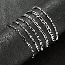 6pcs Minimalist Stainless Steel Bracelet Set For Men, Non-Fading Fashion Wristbands - As Shown In the Figure - View 1