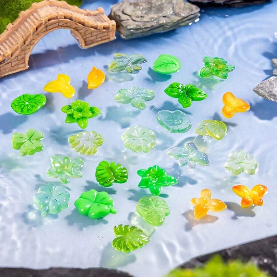 24片微景观叶子荷叶四叶草夜光膏胶手工DIY珠宝配件树脂贴片材料 - 彩色 - 查看 1
