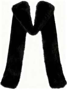 1pc Women's Classic Pure White 380cm Super Long Faux Fur Shawl, Luxury Accessory For Wedding, Party, Formal Wear, Vintage, High-End, Warm - Black - View 4