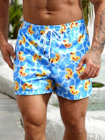 Men's Beach Shorts, Seagull Pattern, Summer Vacation, Casual Outdoor, Hawaii Single Layer Drawstring, Quick Dry, Ideal For Hawaii Beach Vacation