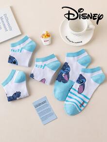 5 Pairs Disney Stitch & Mickey Mouse Printed Ankle Socks, Breathable & Comfortable Summer Invisible Socks, Novelty & Fashionable Women Socks - Multicolor - View 8