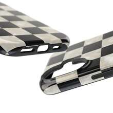 黑白珍珠格纹防震手机壳 - 兼容 17/16/15/14/13 Pro Plus Max - 黑與白 - 查看 8