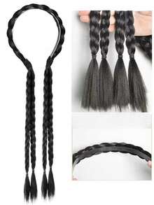 1pc Headband With Fake Braided Hair, Invisible Fishbone Braid Headband, High Crown Hair Clip Ponytail Accessory - Multicolor - View 5